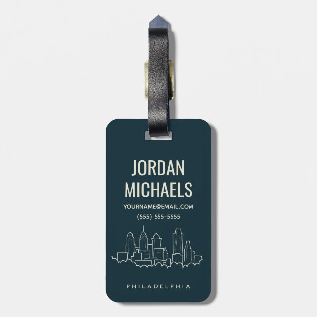 Philadelphia Pennsylvania Skyline Luggage Tag (Back Vertical)