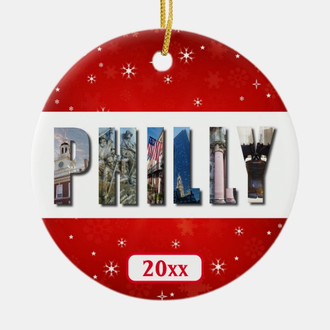 Philadelphia Pennsylvania Travel Photo Christmas Ceramic Ornament (Front)