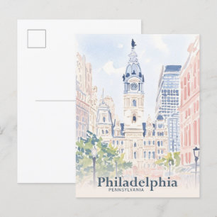 Philadelphia Pennsylvania USA Watercolor Travel Postcard