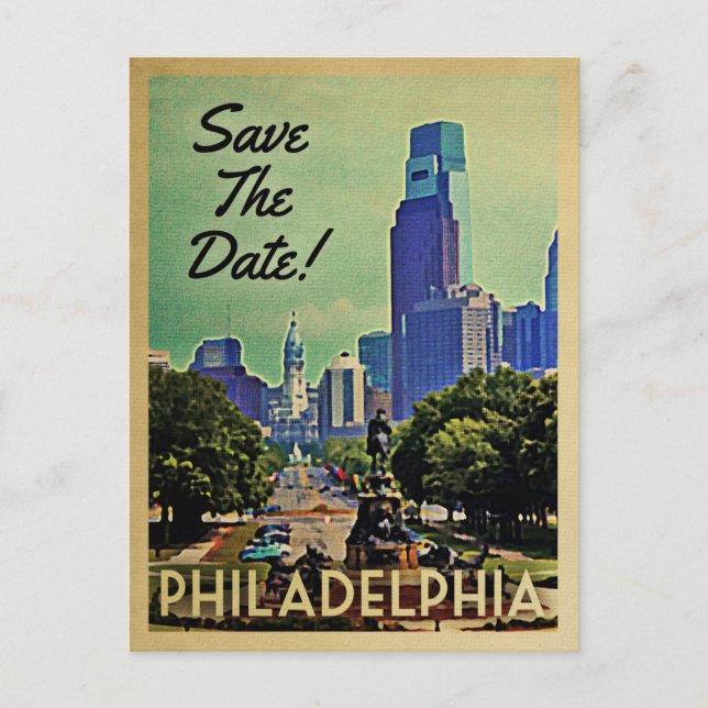 Philadelphia Save The Date Vintage Postcards (Front)