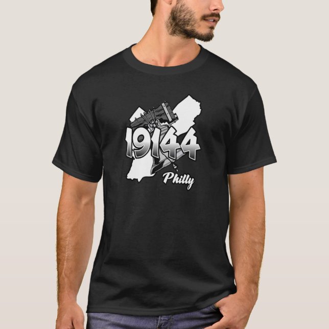 Philadelphia Silhouette with Zip Code 19144 and Li T-Shirt (Front)