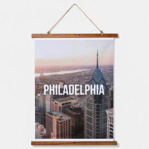 Philadelphia Skyline Aerial View Typography Urban Hanging Tapestry
