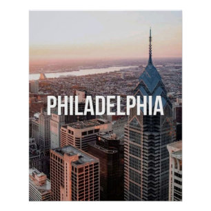 Philadelphia Skyline Aerial View Typography Urban Poster