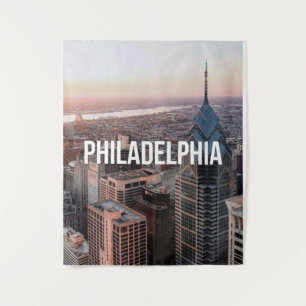 Philadelphia Skyline Aerial View Typography Urban Tapestry