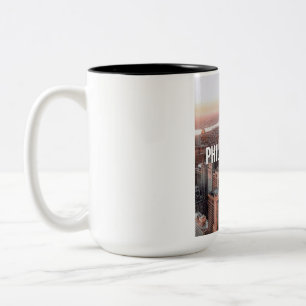 Philadelphia Skyline Aerial View Typography Urban Two-Tone Coffee Mug