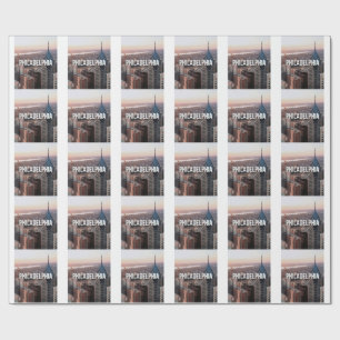Philadelphia Skyline Aerial View Typography Urban Wrapping Paper