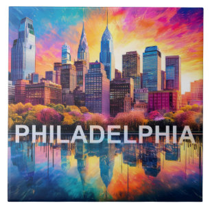 Philadelphia Skyline Art Ceramic Tile