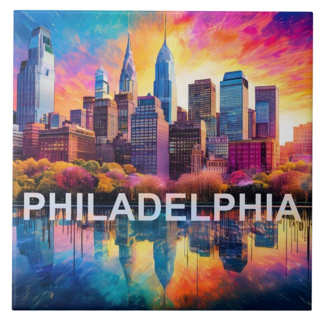 Philadelphia Skyline Art  Ceramic Tile (Front)