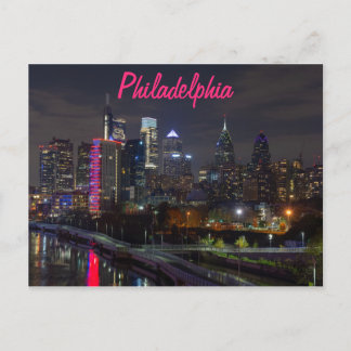Philadelphia skyline at night postcard