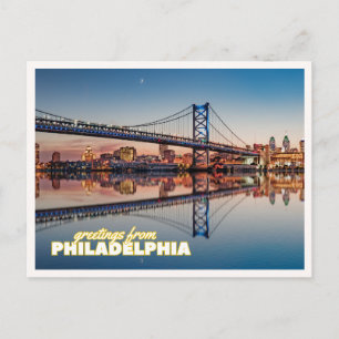 Philadelphia Skyline Ben Franklin Bridge Sunset  Postcard