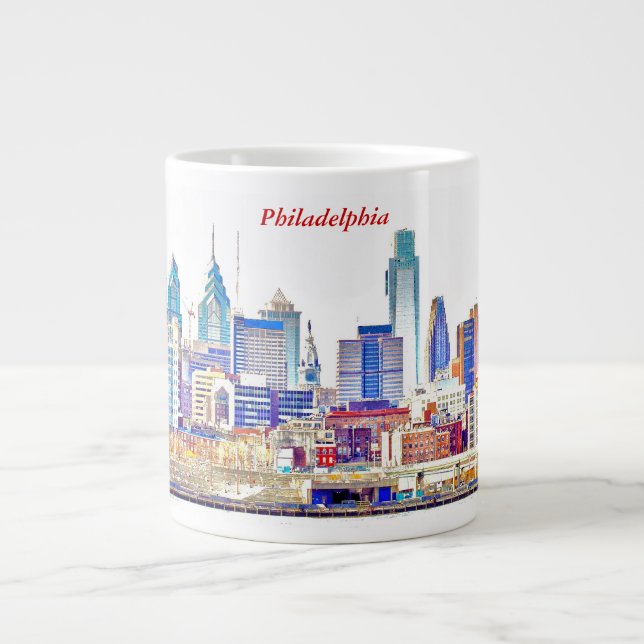 Philadelphia Skyline Colour Sketch Jumbo Mug (Front)