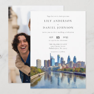 Philadelphia Skyline Destination Photo Wedding Invitation