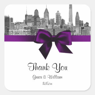 Philadelphia Skyline Etch BW Purple Favour Tag