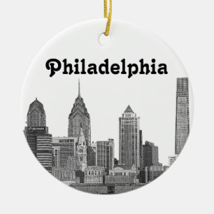 Philadelphia Skyline Etched Ceramic Ornament