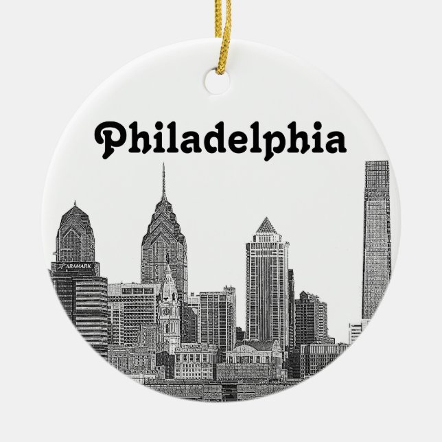 Philadelphia Skyline Etched Ceramic Ornament (Front)