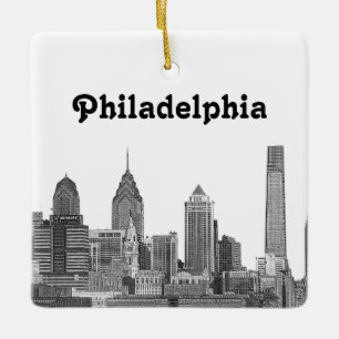 Philadelphia Skyline Etched Ceramic Tree Decoration