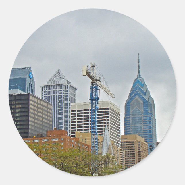 Philadelphia Skyline from the River Walk Classic Round Sticker (Front)