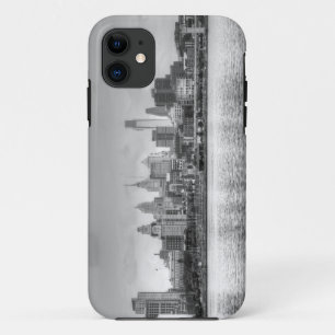 Philadelphia skyline in black and white iPhone 11 case