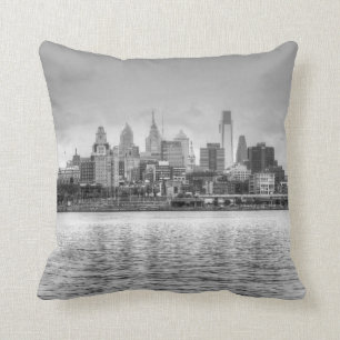 Philadelphia skyline in black and white cushion