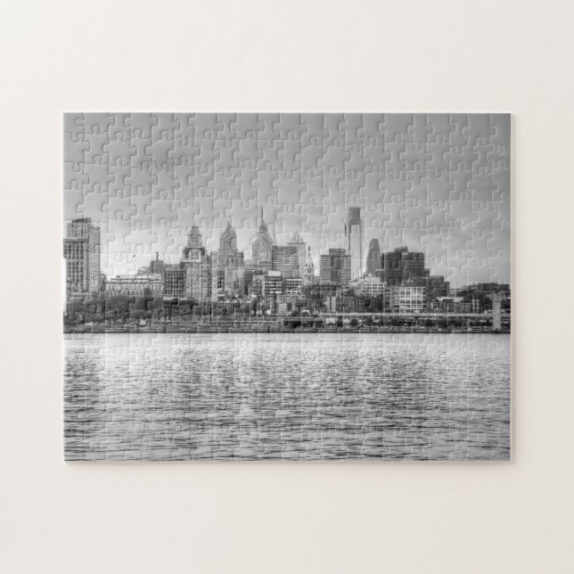 Philadelphia skyline in black and white jigsaw puzzle (Horizontal)