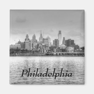 Philadelphia skyline in black and white magnet
