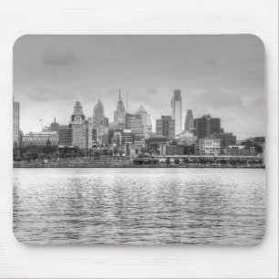 Philadelphia skyline in black and white mouse pad
