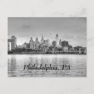 Philadelphia skyline in black and white postcard