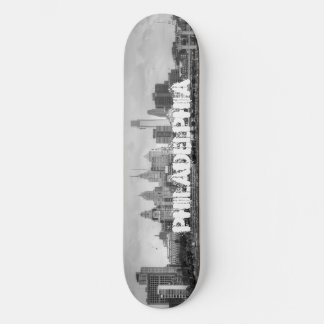Philadelphia skyline in black and white skateboard