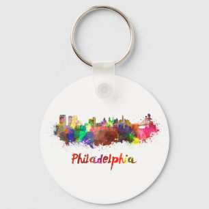 Philadelphia skyline in watercolor key ring