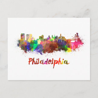 Philadelphia skyline in watercolor postcard