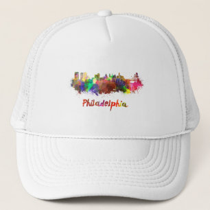 Philadelphia skyline in watercolor trucker hat