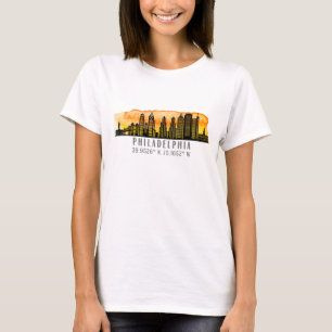 Philadelphia Skyline Map Coordinates  T-Shirt