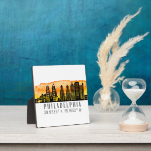 Philadelphia Skyline Map Coordinates Tabletop Plaque
