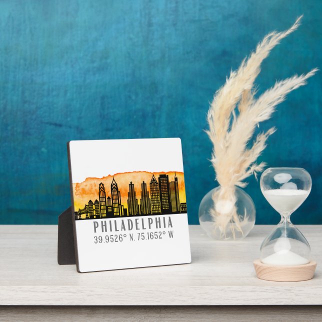 Philadelphia Skyline Map Coordinates Tabletop Plaque (Insitu)