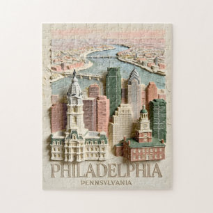 Philadelphia Skyline Modern Textured Cityscape Jigsaw Puzzle