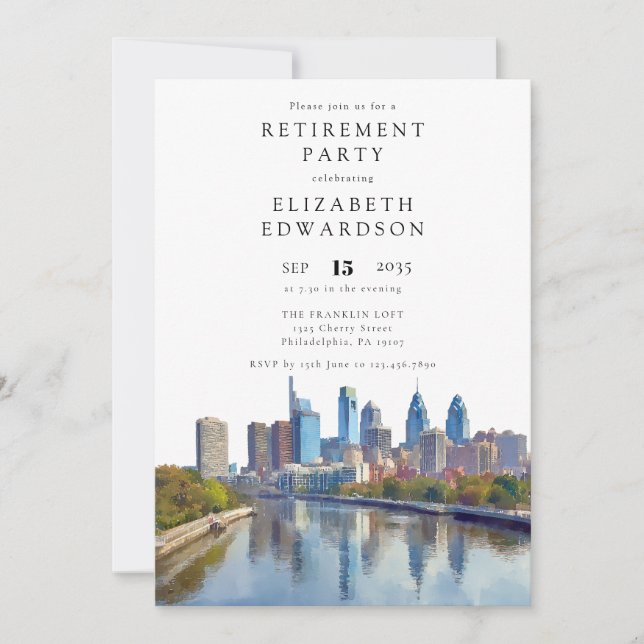 Philadelphia Skyline Retirement Party Invitation (Front)