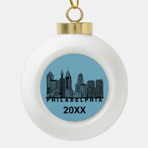 Philadelphia Skyline Silhouette  Ceramic Ball Christmas Ornament