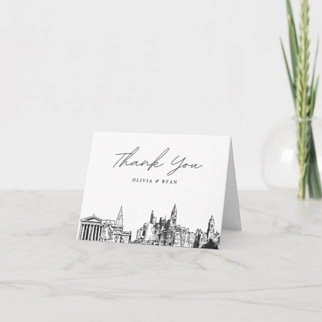 Philadelphia Skyline Sketch Blank Thank You Card (Front)