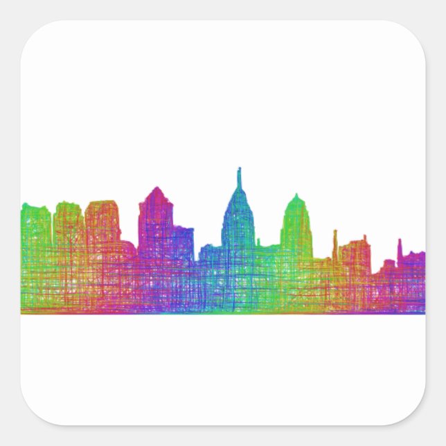 Philadelphia skyline square sticker (Front)