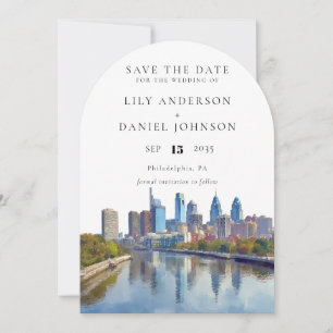 Philadelphia Skyline Watercolor Wedding Arch Save The Date