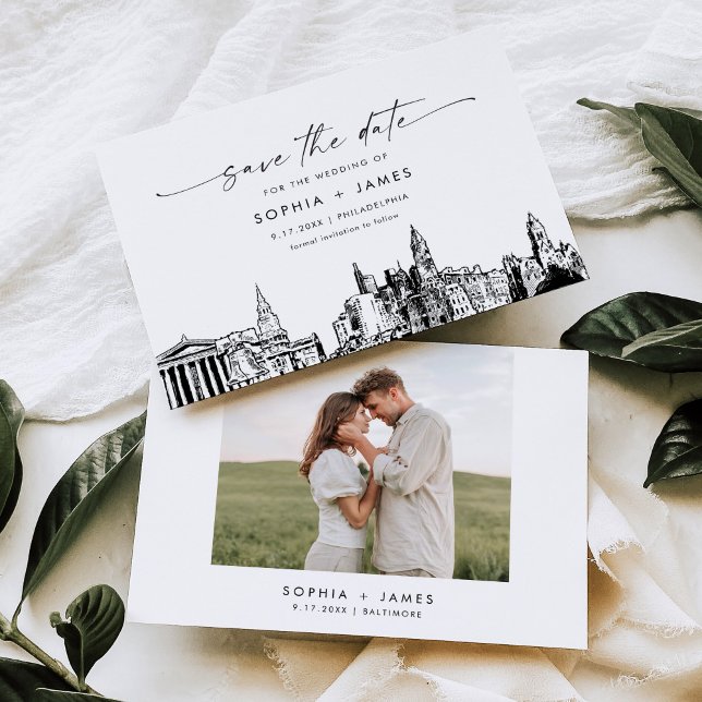Philadelphia Skyline Wedding Save the Date Card (Creator Uploaded)