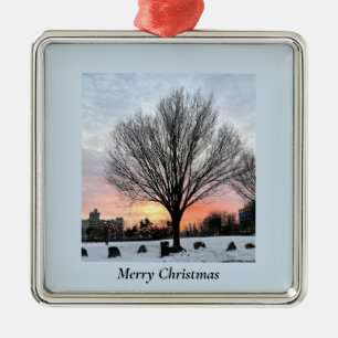 Philadelphia Snowy Sunset with Tree Ornament