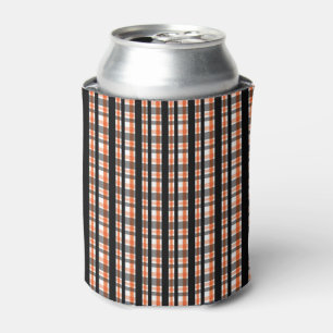 Philadelphia Sports Fan Black Orange White Plaid Can Cooler