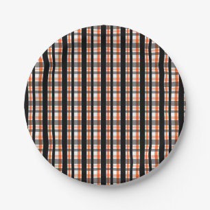 Philadelphia Sports Fan Black Orange White Plaid Paper Plate