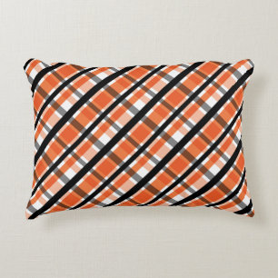 Philadelphia Sports Fan Orange Black White Plaid Decorative Cushion