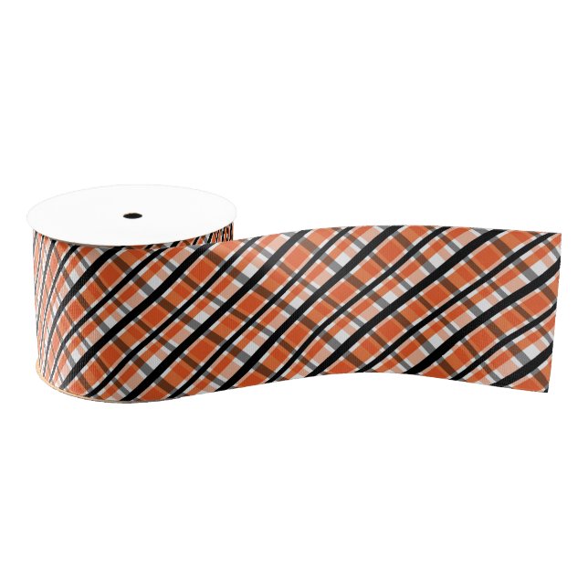 Philadelphia Sports Fan Orange Black White Plaid Grosgrain Ribbon (Spool)
