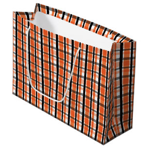 Philadelphia Sports Fan Orange Black White Plaid Large Gift Bag