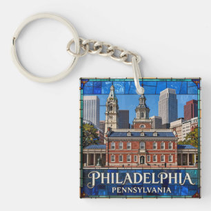 Philadelphia Stained Glass Historic Cityscape 🔔 Key Ring