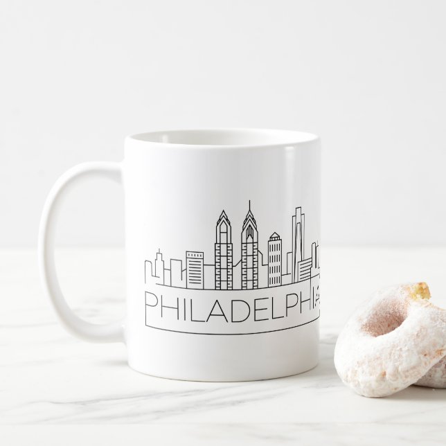 Philadelphia Stylised Skyline Coffee Mug (With Donut)