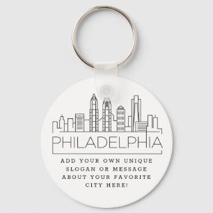 Philadelphia Stylized Skyline   Custom Slogan Key Ring